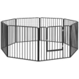 Eight-Panel Steel Dog Playpen with Gate – Black, 80cm High