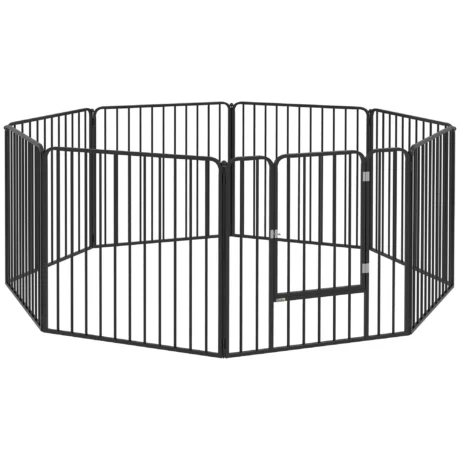 Eight-Panel Steel Dog Playpen with Gate – Black, 80cm High