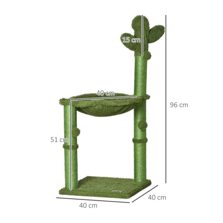 Cactus Cat Tower with Hammock – Green, 96cm
