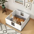Wooden Dog Whelping Box with Acrylic Panels and Pad – White, 124cm