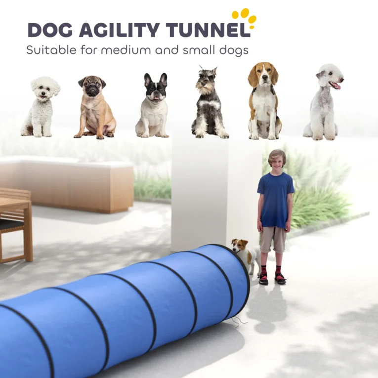 Folding Dog Agility Tunnel with Carry Bag – Blue, 3m