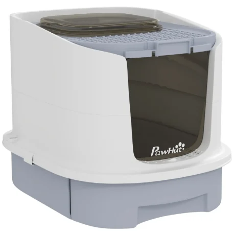 Enclosed Cat Litter Box with Drawer and Top Access – Grey, 52.5cm