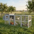 Wooden Chicken Coop with Covered Run and Nest Box – Grey, 264cm