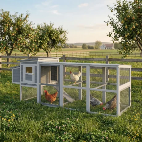 Wooden Chicken Coop with Covered Run and Nest Box &ndash; Grey, 264cm &ndash; detail 2