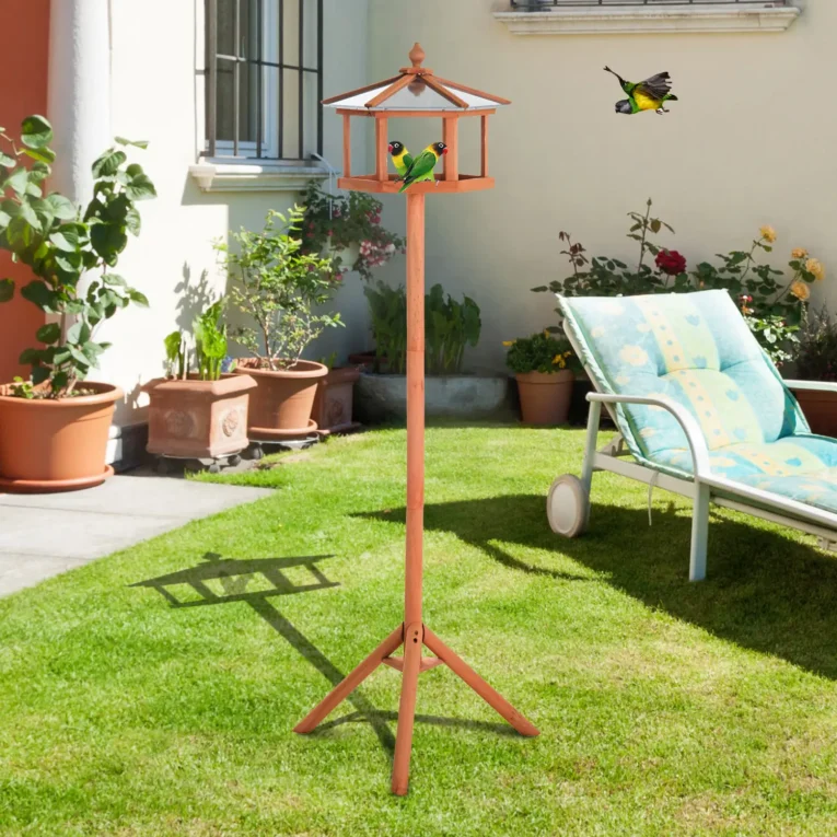 Wooden Garden Bird Table with Pitched Roof – 153cm