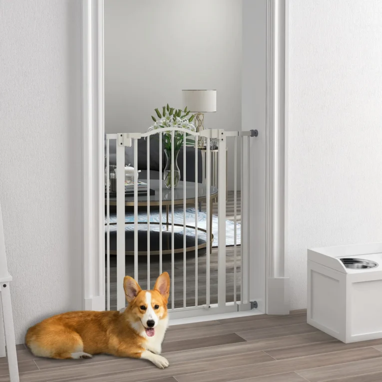 Adjustable Dog Gate – White, 94cm High, 74–87cm