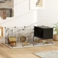 Modular Small-Animal Enclosure with Raised Huts – Black, 31 Panels