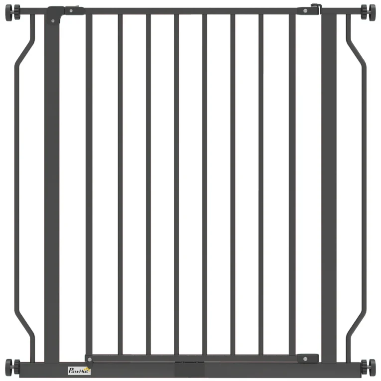 Extra Wide Dog Gate with Door for Stairways – Black