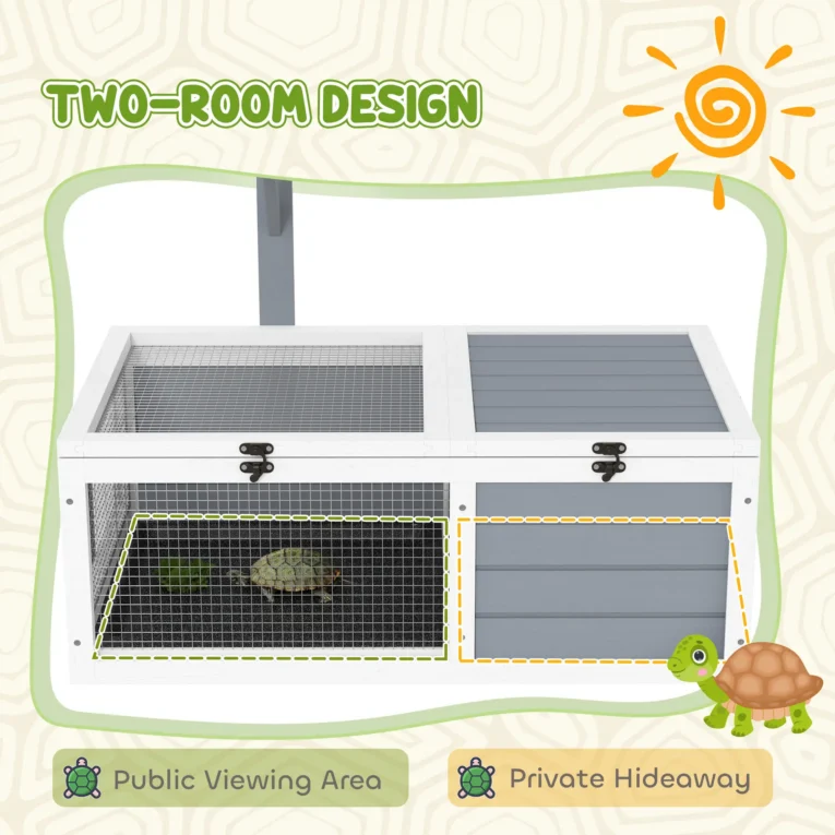 Two-Section Wooden Tortoise Enclosure with Lamp Holder – Light Grey
