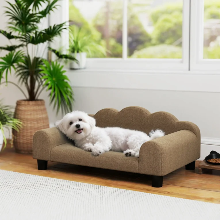 Elevated Dog Sofa Bed with Backrest – Brown Elevated Dog Sofa Bed with Backrest – Brown