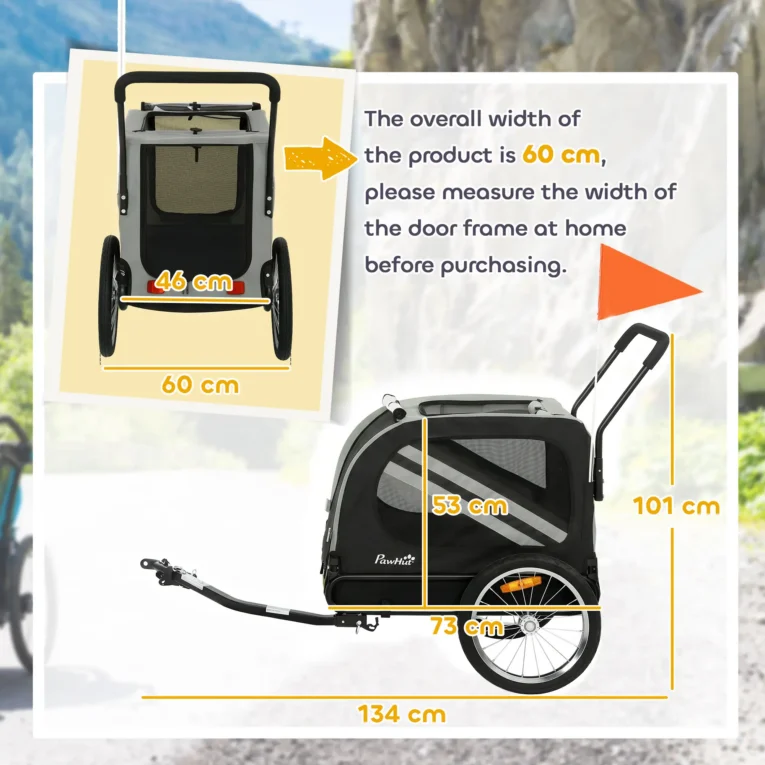 Two-in-One Dog Bike Trailer and Folding Stroller – Grey