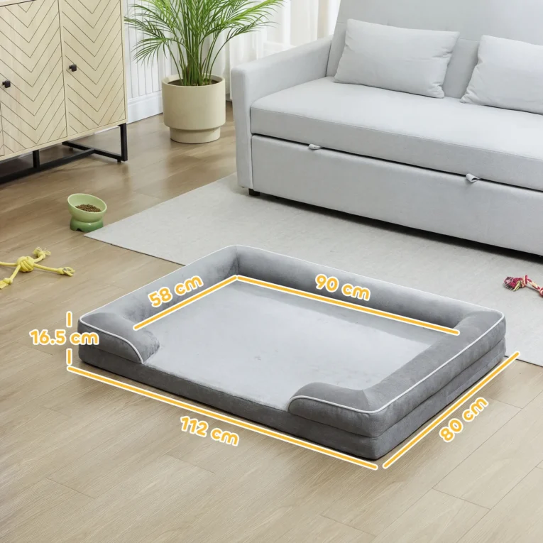 Large Memory-Foam Dog Sofa Bed – Grey, 112 × 80cm Large Memory-Foam Dog Sofa Bed – Grey, 112 × 80cm
