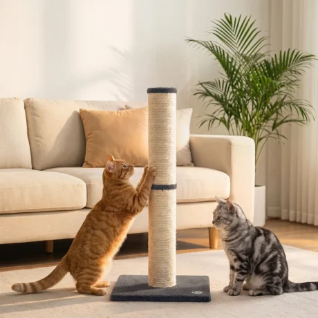 Tall Sisal Cat Scratching Post with Plush Base &ndash; Dark Grey, 80cm &ndash; detail 2