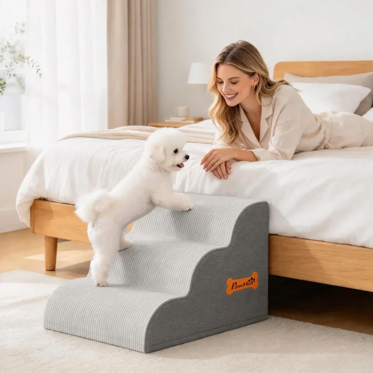 Dog Steps 3-Step Non-Slip Removable Cover – Light Grey
