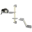 Wall-Mounted Cat Shelf Set with Hammock and Ladder – Grey