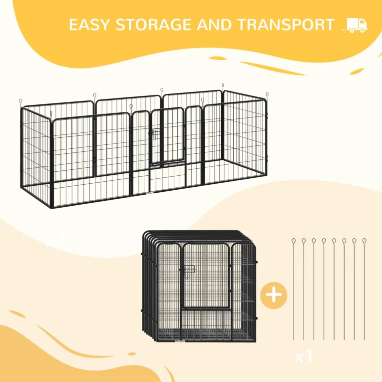 Eight-Panel Steel Dog Playpen with Door – Black, 80cm High