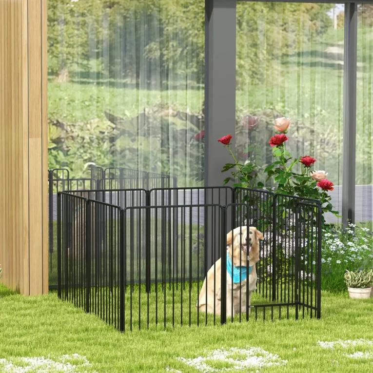 Eight-Panel Steel Dog Playpen with Gate – Black, 100cm High