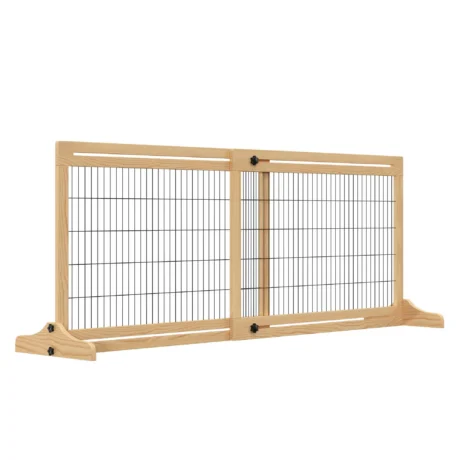 Adjustable Freestanding Dog Gate &ndash; Natural Wood, 104&ndash;180cm