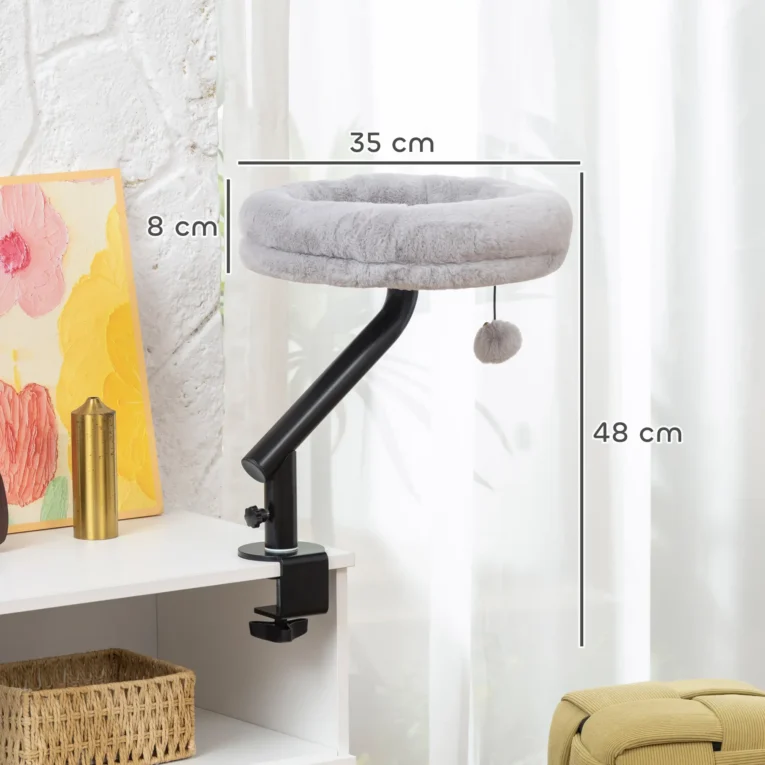 Rotating Clamp-On Cat Hammock for Desks – Grey, 35cm Rotating Clamp-On Cat Hammock for Desks – Grey, 35cm