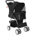 Folding Pet Stroller with Reflective Strips – Black, 10kg