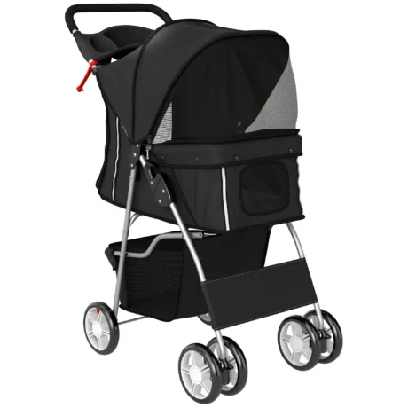 Folding Pet Stroller with Reflective Strips – Black, 10kg