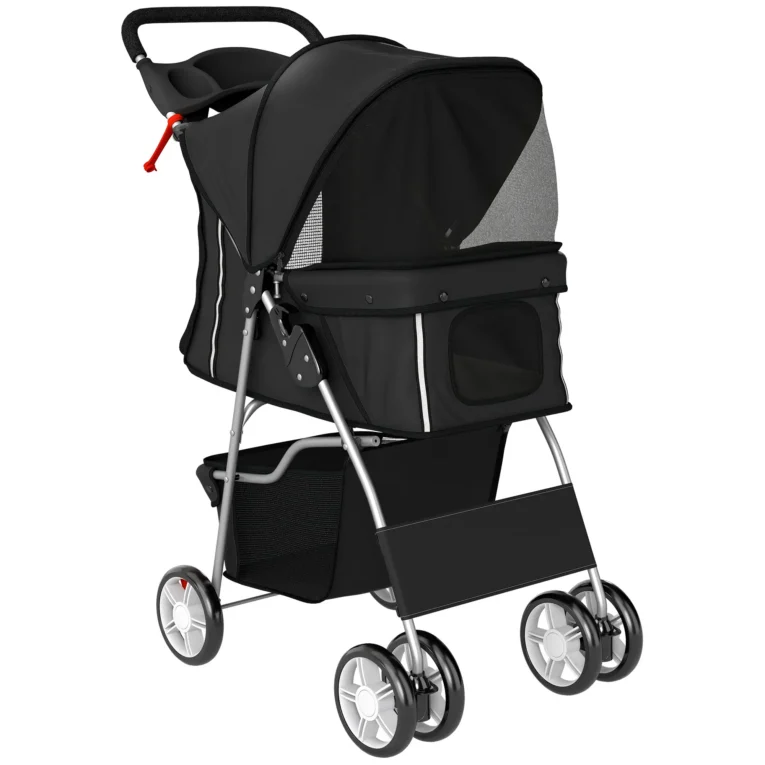 Folding Pet Stroller with Reflective Strips – Black, 10kg