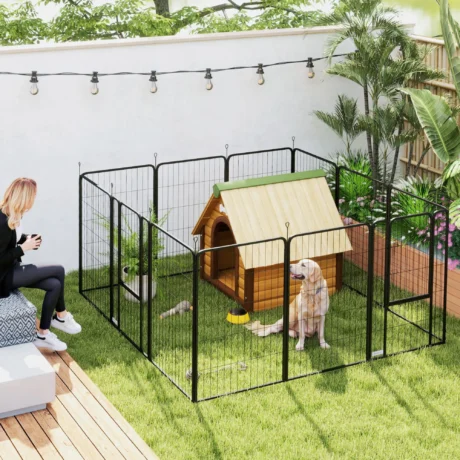 Twelve-Panel Steel Dog Playpen with Two Gates &ndash; Black, 100cm High &ndash; detail 2