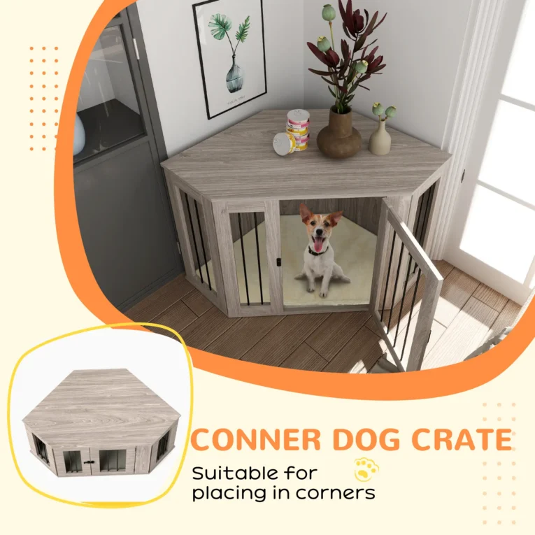 Furniture Dog Crate with Cushion – Walnut Brown, 121.6cm