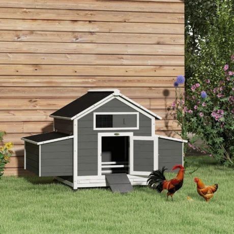 Wooden Chicken Coop with Nesting Boxes and Pull-Out Tray – Grey