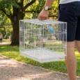 Folding Bird Travel Cage with Perch and Bowls – White, 49cm