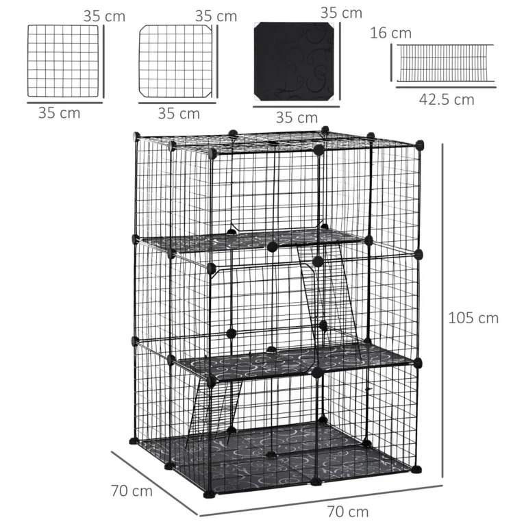 39-Panel Modular Small Animal Enclosure with Ramps – Black