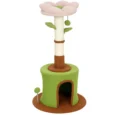 88cm Flower Cat Tree with Condo and Plush Bed – Green and Pink