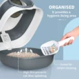 Folding Hooded Cat Litter Box – White and Grey
