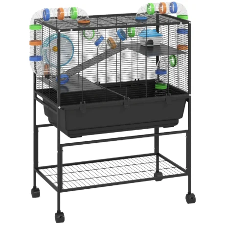 Three-Level Small-Animal Cage with Storage Shelf &ndash; Black, 106.5cm High