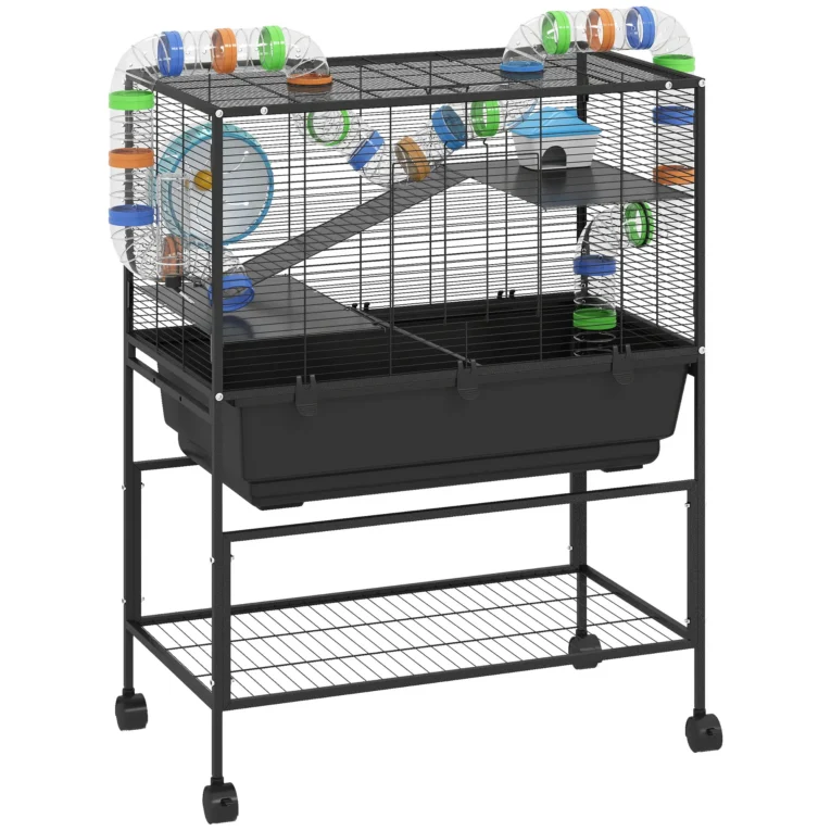Three-Level Small-Animal Cage with Storage Shelf – Black, 106.5cm High