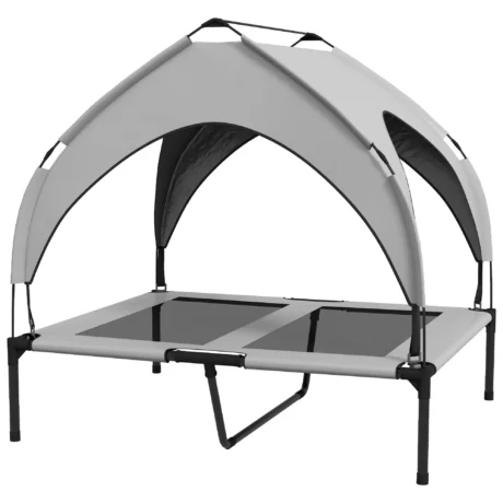 Raised Dog Bed with Canopy &ndash; Light Grey, 91 &times; 76cm
