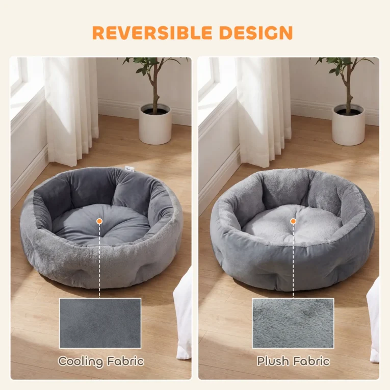 Reversible Round Bolster Pet Bed – Dark Grey, 62cm