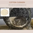Raised Rattan-Style Cat Pod with Cushion – Silver and Grey