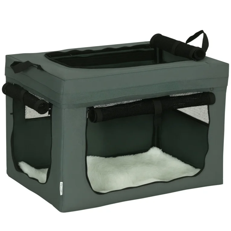 Folding Fabric Pet Carrier – Grey, 60 × 42 × 42cm Folding Fabric Pet Carrier – Grey, 60 × 42 × 42cm