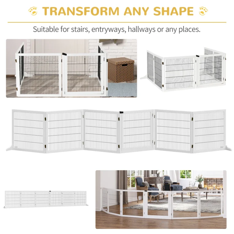 Six-Panel Folding Wooden Pet Gate – White, 70cm