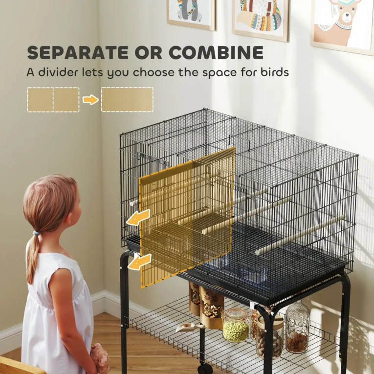 Divided Bird Cage with Storage Stand – Black, 116cm High Divided Bird Cage with Storage Stand – Black, 116cm High