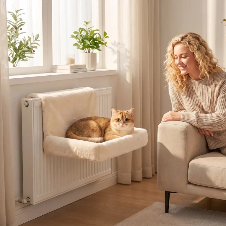 Cat Radiator Hammock Foldable Metal Frame – Cream White