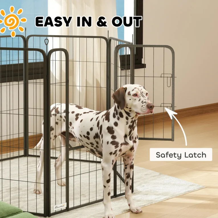 Six-Panel Steel Dog Playpen with Gate – Black, 100 × 68cm Panels