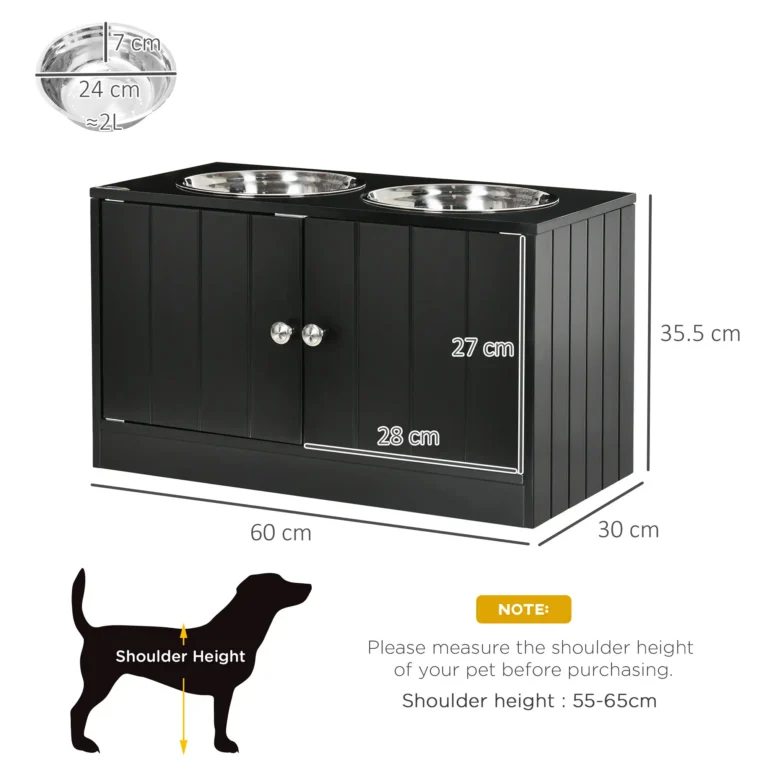 Raised Dog Feeding Cabinet – Black, Two 2L Bowls