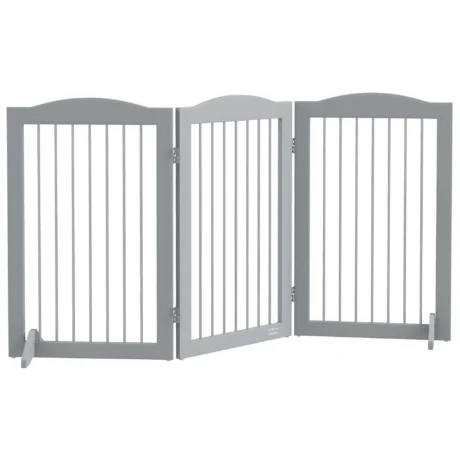 Three-Panel Freestanding Dog Gate with Feet – Grey, 80cm High