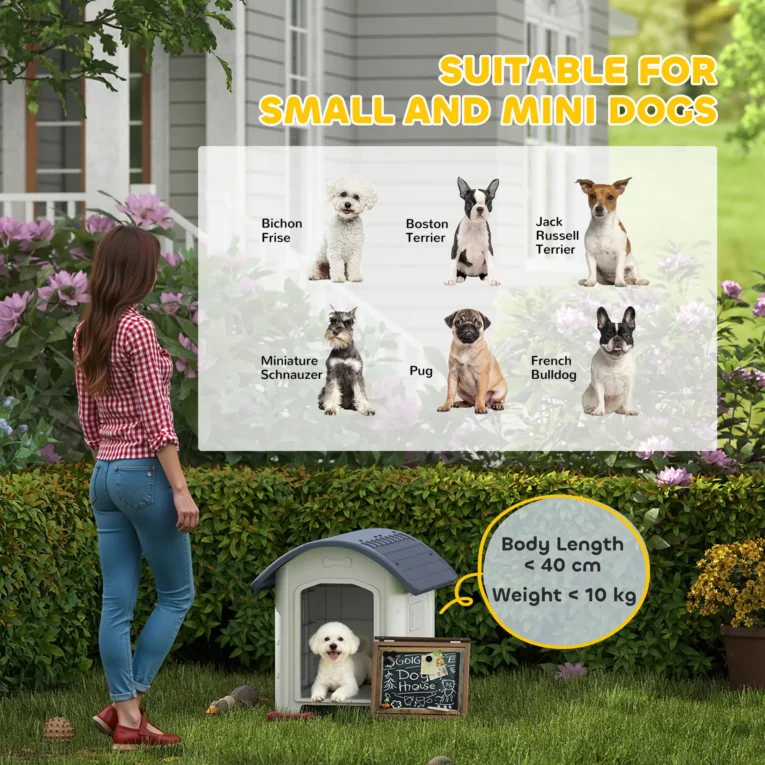 Raised Plastic Dog Kennel with Removable Floor – Grey, 71cm