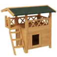 Outdoor Cat House Natural Wood 77x50x73cm – Natural wood finish, Green