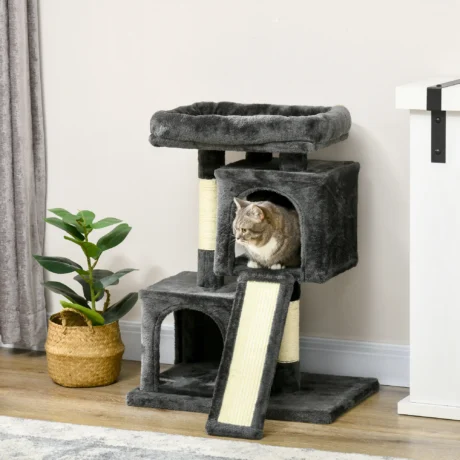 81cm Cat Tree with Twin Houses and Sisal Scratching Posts &ndash; Black &ndash; detail 2