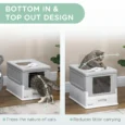 Hooded Cat Litter Box Portable with Scoop – Grey, White