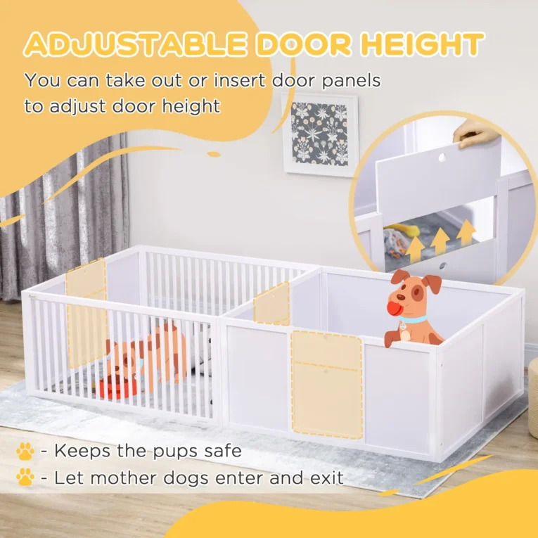 Two-Room Wooden Puppy Pen with Removable Doors – White
